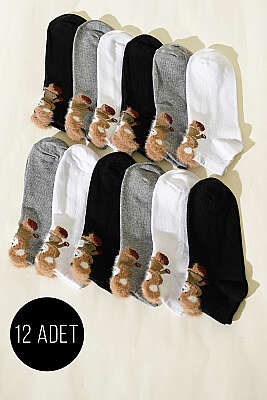 Kadın 12'li Desenli Sakallı Patik Çorap Asorti 1 - ÜNAL ÇORAP