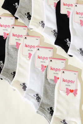 Kadın 12'li Fiyonk Baskılı Patik Çorap Asorti 2 - Babet / Patik Çorap