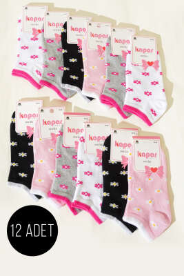 Kadın 12'li Fiyonk Baskılı Patik Çorap Asorti 3 - KAPAR ÇORAP