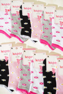 Kadın 12'li Fiyonk Baskılı Patik Çorap Asorti 3 - Babet / Patik Çorap