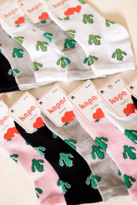 Kadın 12'li Fiyonk Baskılı Patik Çorap Asorti 4 - Babet / Patik Çorap