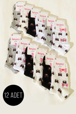 Kadın 12'li Fiyonk Baskılı Patik Çorap Asorti 5 - KAPAR ÇORAP