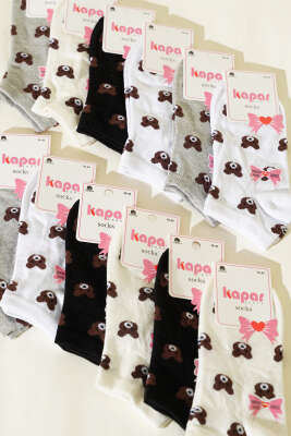 Kadın 12'li Fiyonk Baskılı Patik Çorap Asorti 5 - Yılın Fırsatı