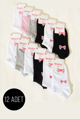 Kadın 12'li Fiyonk Baskılı Patik Çorap Asorti 6 - Babet / Patik Çorap