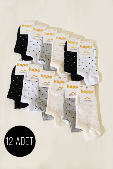 Kadın 12'li Karışık Desenli Sneakers Çorap Asorti 3 - Babet / Patik Çorap