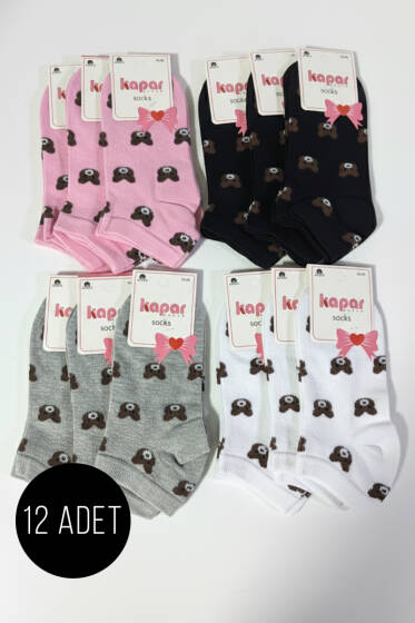 Kadın 12'li Karışık Desenli Sneakers Çorap Asorti 5 - Babet / Patik Çorap