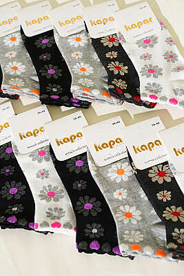 Kadın 12'li Renkli Desenli Patik Çorap Asorti 2 - Babet / Patik Çorap