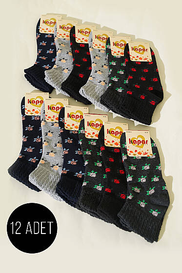 Kadın 12'li Renkli Desenli Patik Çorap Asorti 3 - Yılın Fırsatı