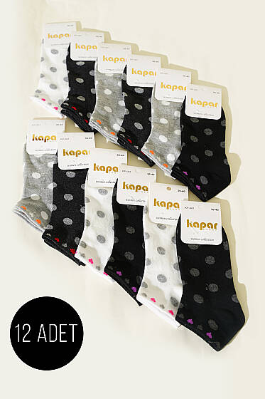 Kadın 12'li Renkli Desenli Patik Çorap Asorti 5 - Yılın Fırsatı