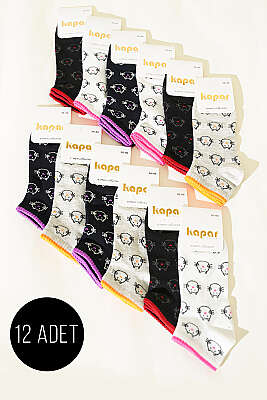 Kadın 12'li Renkli Desenli Patik Çorap Asorti 6 - KAPAR ÇORAP