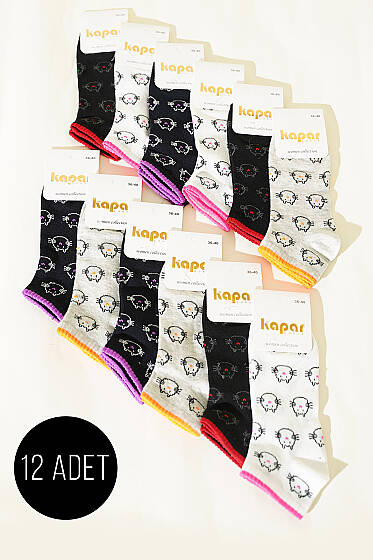 Kadın 12'li Renkli Desenli Patik Çorap Asorti 6 - Yılın Fırsatı