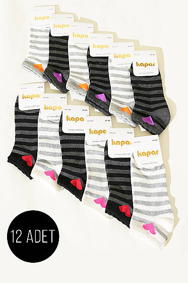 Kadın 12'li Renkli Desenli Patik Çorap Asorti 7 - Babet / Patik Çorap
