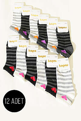 Kadın 12'li Renkli Desenli Patik Çorap Asorti 7 - KAPAR ÇORAP