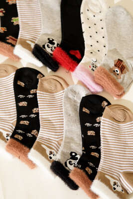 Kadın 12'li Sakallı Figürlü Yumoş Patik Çorap Asorti 1 - Babet / Patik Çorap