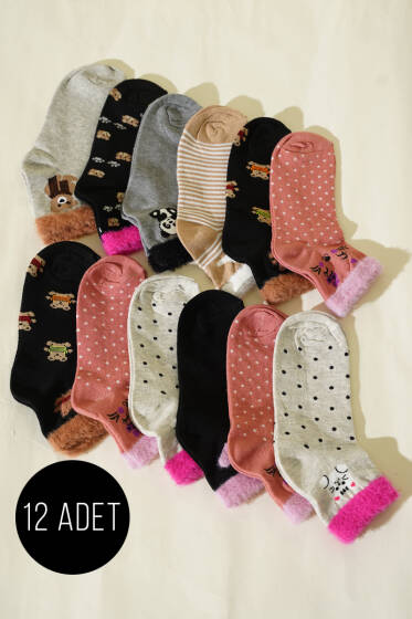 Kadın 12'li Sakallı Figürlü Yumoş Patik Çorap Asorti 3 - Günün Seçilenleri