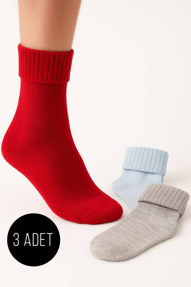 Kadın 3'lü Bot Çorabı Asorti 4 - Soket Çorap