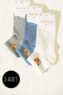 Kadın 3'lü Desenli Penye Patik Çorap Asorti 1 - ANEMON