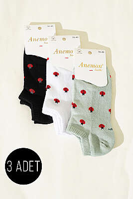 Kadın 3'lü Desenli Penye Patik Çorap Asorti 10 - Babet / Patik Çorap