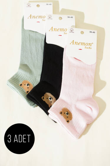 Kadın 3'lü Desenli Penye Patik Çorap Asorti 2 - Babet / Patik Çorap