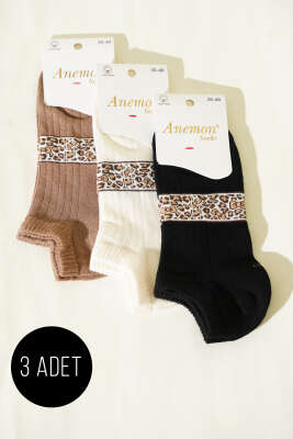 Kadın 3'lü Desenli Penye Patik Çorap Asorti 3 - ANEMON