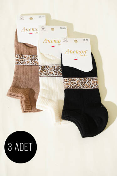 Kadın 3'lü Desenli Penye Patik Çorap Asorti 3 - Babet / Patik Çorap