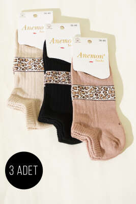 Kadın 3'lü Desenli Penye Patik Çorap Asorti 4 - ANEMON