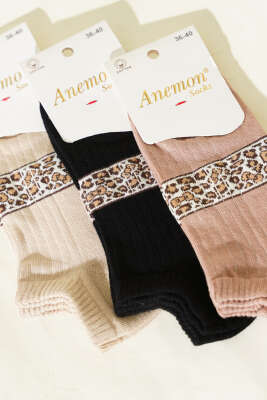 Kadın 3'lü Desenli Penye Patik Çorap Asorti 4 - Babet / Patik Çorap