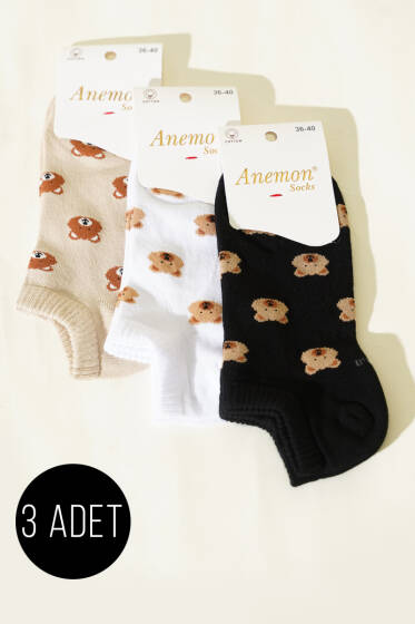 Kadın 3'lü Desenli Penye Patik Çorap Asorti 5 - Babet / Patik Çorap