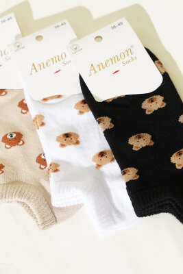 Kadın 3'lü Desenli Penye Patik Çorap Asorti 5 - Babet / Patik Çorap