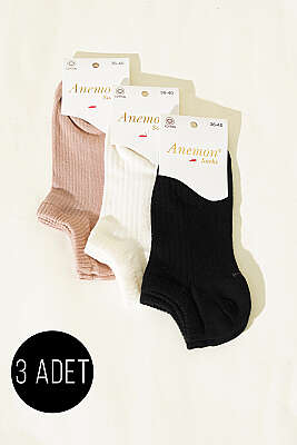 Kadın 3'lü Desenli Penye Patik Çorap Asorti 7 