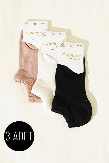 Kadın 3'lü Desenli Penye Patik Çorap Asorti 7 - Babet / Patik Çorap