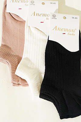 Kadın 3'lü Desenli Penye Patik Çorap Asorti 7 - Babet / Patik Çorap