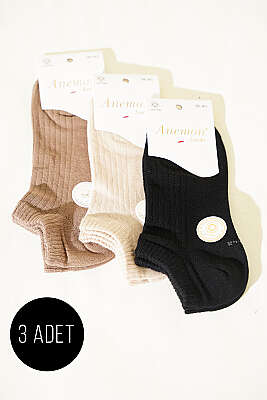 Kadın 3'lü Desenli Penye Patik Çorap Asorti 8 