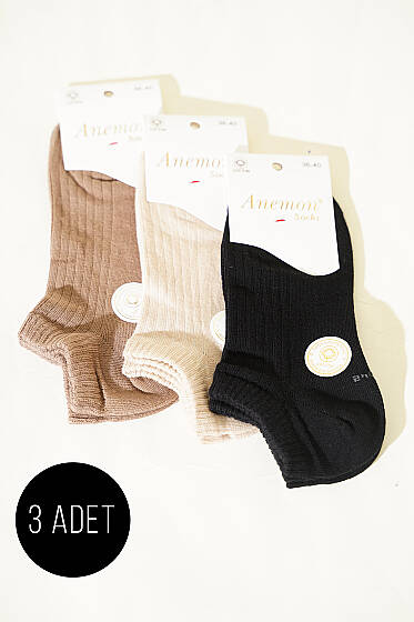 Kadın 3'lü Desenli Penye Patik Çorap Asorti 8 - Babet / Patik Çorap