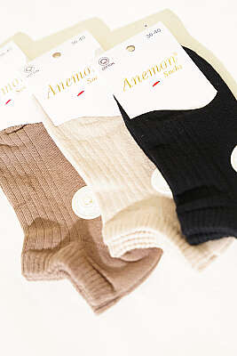 Kadın 3'lü Desenli Penye Patik Çorap Asorti 8 - Babet / Patik Çorap