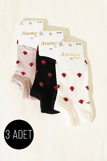 Kadın 3'lü Desenli Penye Patik Çorap Asorti 9 - Babet / Patik Çorap