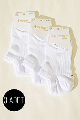 Kadın 3'lü Desenli Penye Patik Çorap Asorti Beyaz 