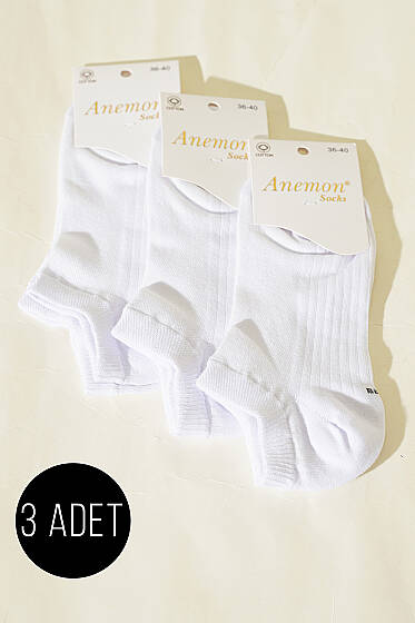 Kadın 3'lü Desenli Penye Patik Çorap Asorti Beyaz - Babet / Patik Çorap