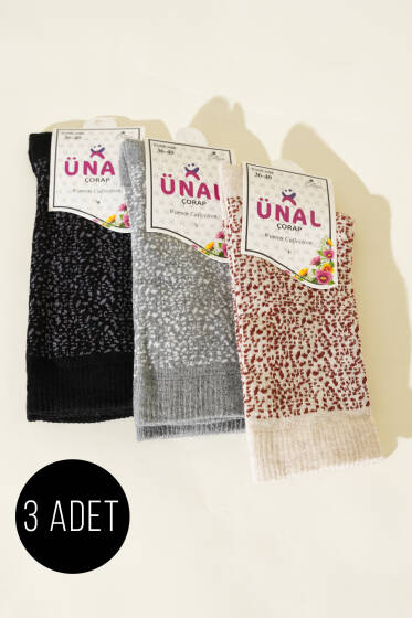 Kadın 3'lü Desenli Soket Çorap Asorti 1 - Soket Çorap
