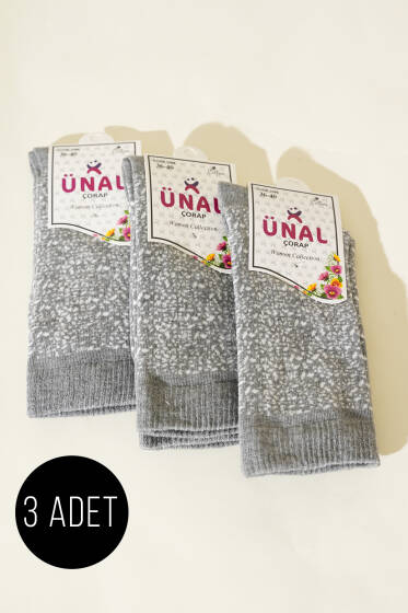 Kadın 3'lü Desenli Soket Çorap Gri - Soket Çorap