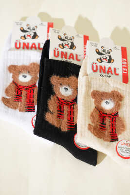 Kadın 3'lü Figürlü Yumoş Soket Çorap Asorti 12 - Soket Çorap