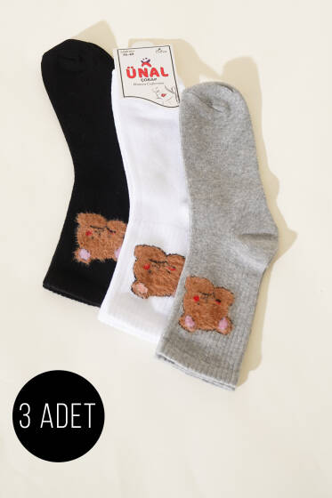 Kadın 3'lü Figürlü Yumoş Soket Çorap Asorti 3 - Soket Çorap