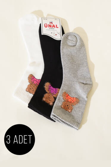 Kadın 3'lü Figürlü Yumoş Soket Çorap Asorti 4 - Soket Çorap