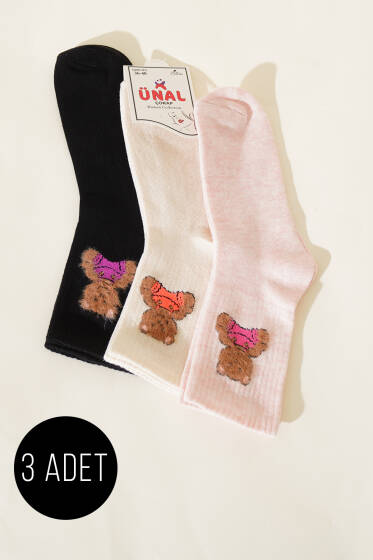 Kadın 3'lü Figürlü Yumoş Soket Çorap Asorti 5 - Soket Çorap