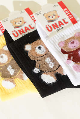 Kadın 3'lü Figürlü Yumoş Soket Çorap Asorti 5 - Soket Çorap