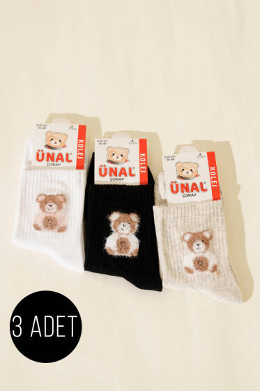 Kadın 3'lü Figürlü Yumoş Soket Çorap Asorti 6 - Soket Çorap