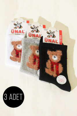 Kadın 3'lü Figürlü Yumoş Soket Çorap Asorti 8 