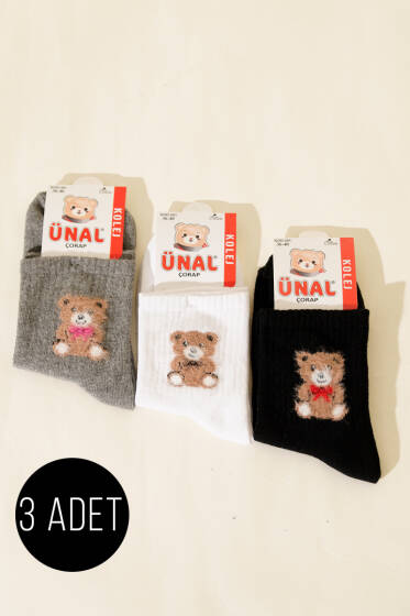 Kadın 3'lü Figürlü Yumoş Soket Çorap Asorti 9 - Soket Çorap