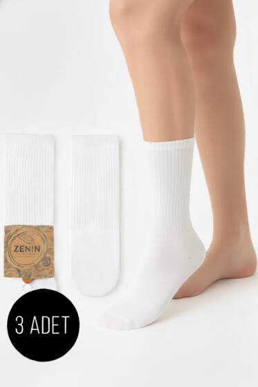 Kadın 3'lü Havlu Taban Fitilli Çorap Beyaz - Soket Çorap