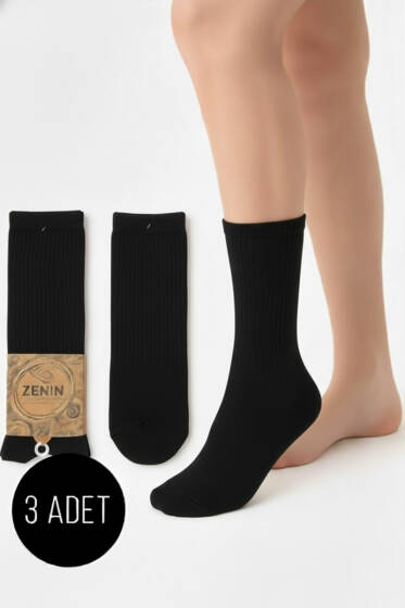 Kadın 3'lü Havlu Taban Fitilli Çorap Siyah - Soket Çorap